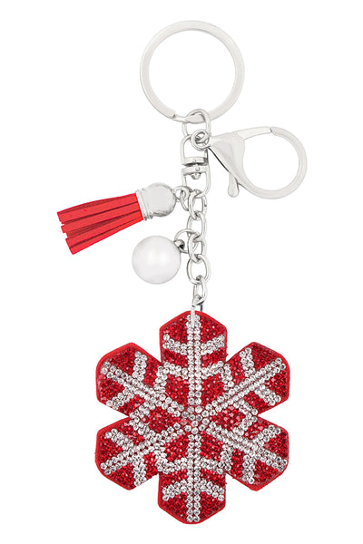 RHINESTONE SUEDE SNOWFLAKE TASSEL KEYCHAIN