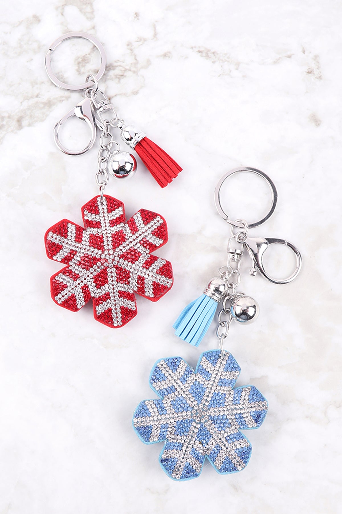 RHINESTONE SUEDE SNOWFLAKE TASSEL KEYCHAIN