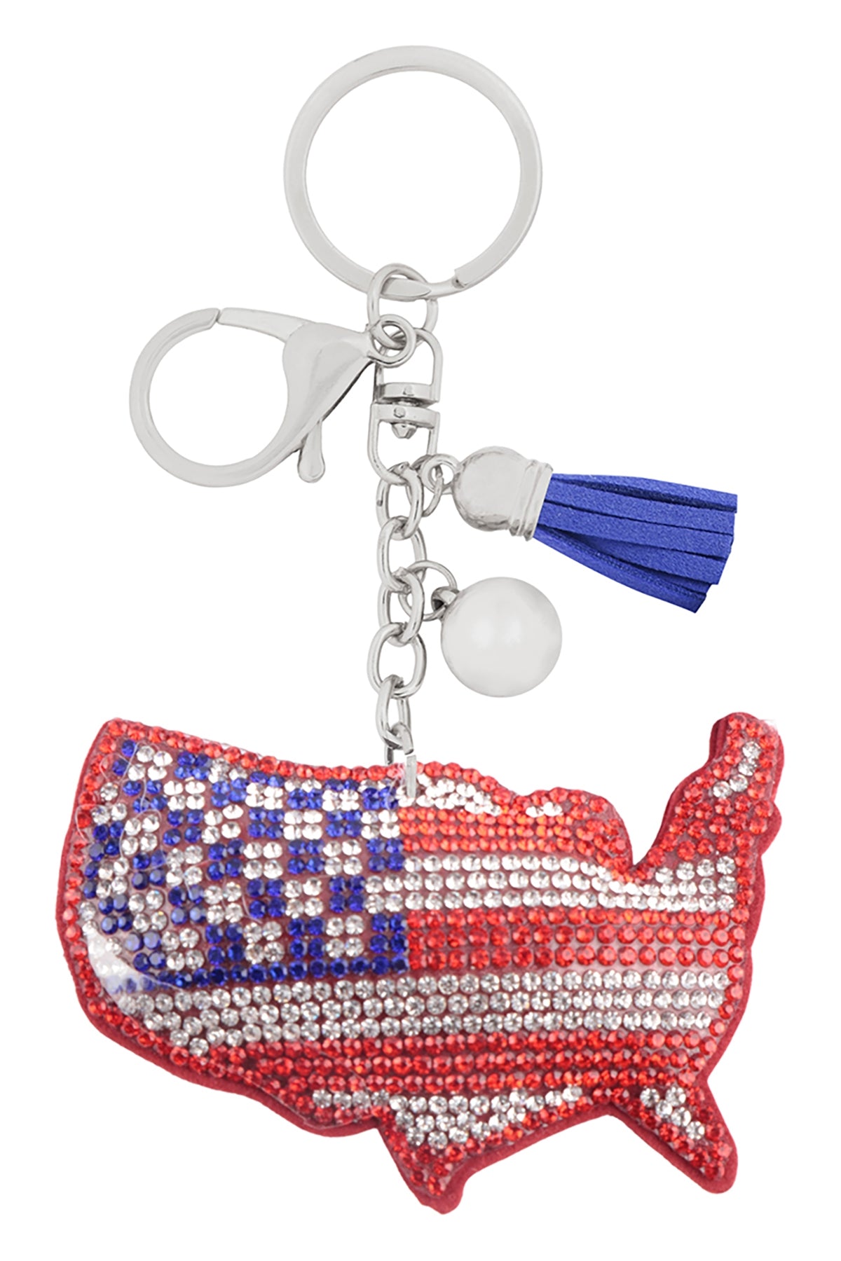USA MAP SUEDE RHINESTONE KEYCHAIN