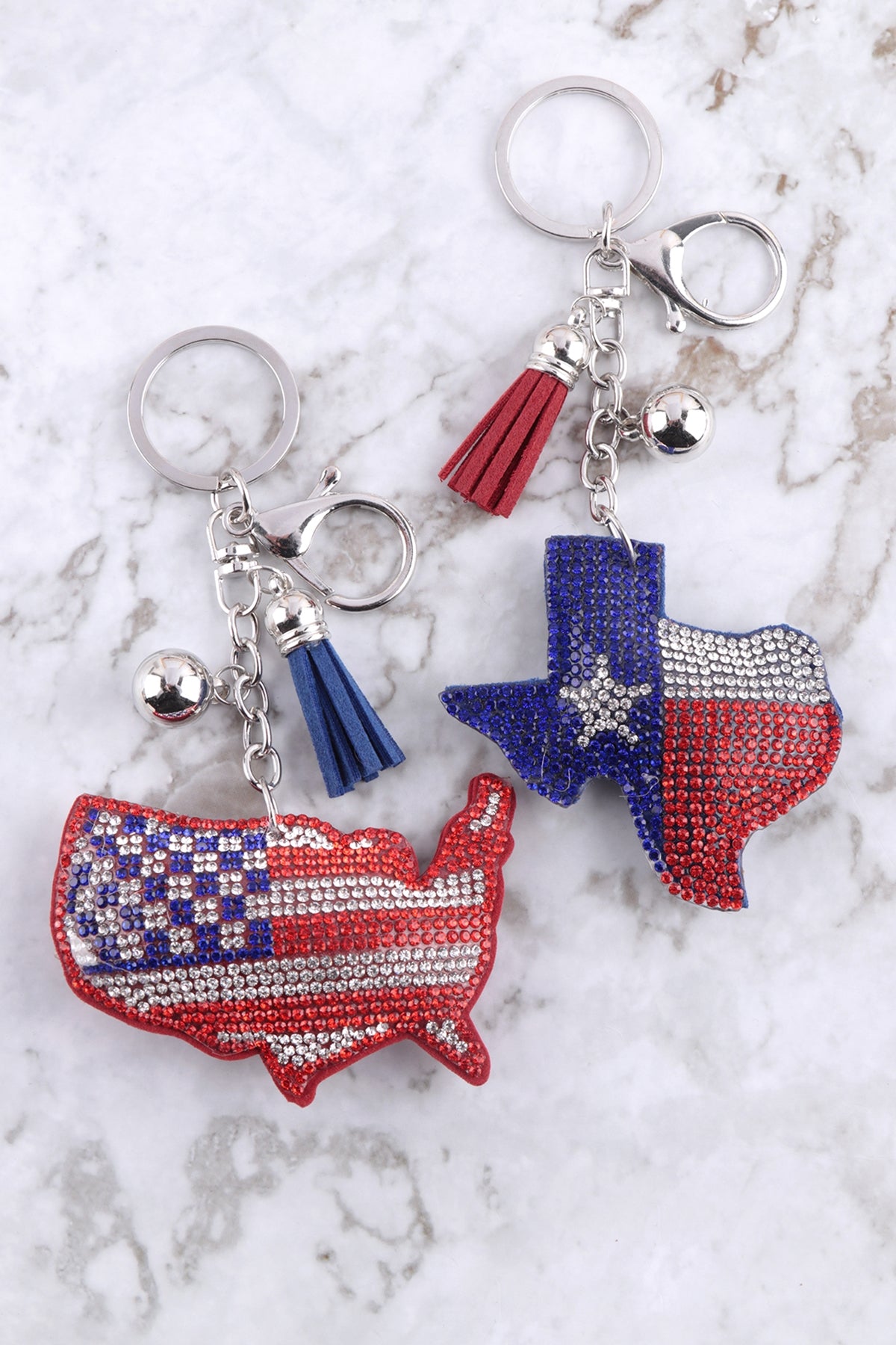 USA MAP SUEDE RHINESTONE KEYCHAIN