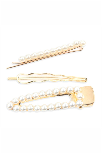 3 SET PEARL HAIR PIN-WHITE GOLD