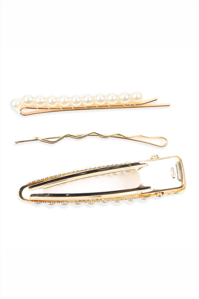 3 SET PEARL HAIR PIN-WHITE GOLD