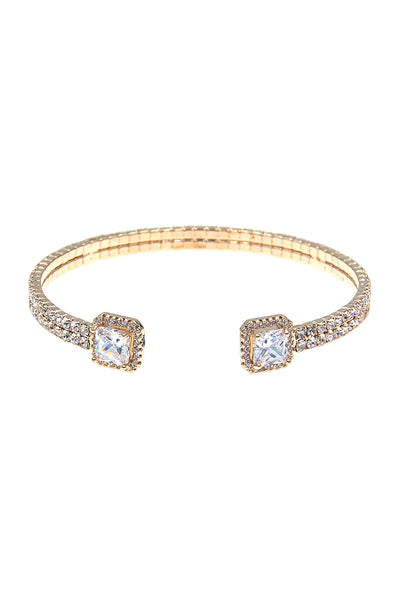 RHINESTONE SQUARE CUBIC ZIRCONIA 2 LINE CUFF BRACELET