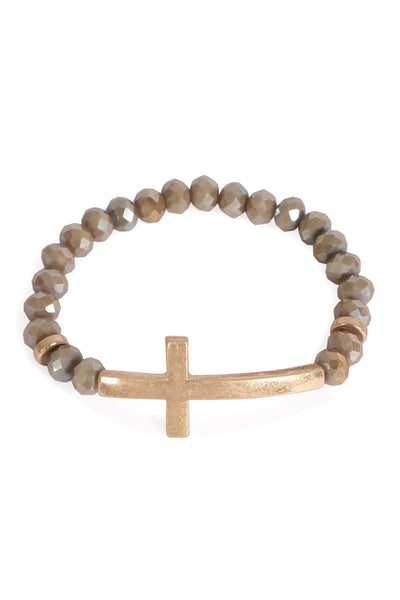 2 LINE CROSS NATURAL STONE BRACELET