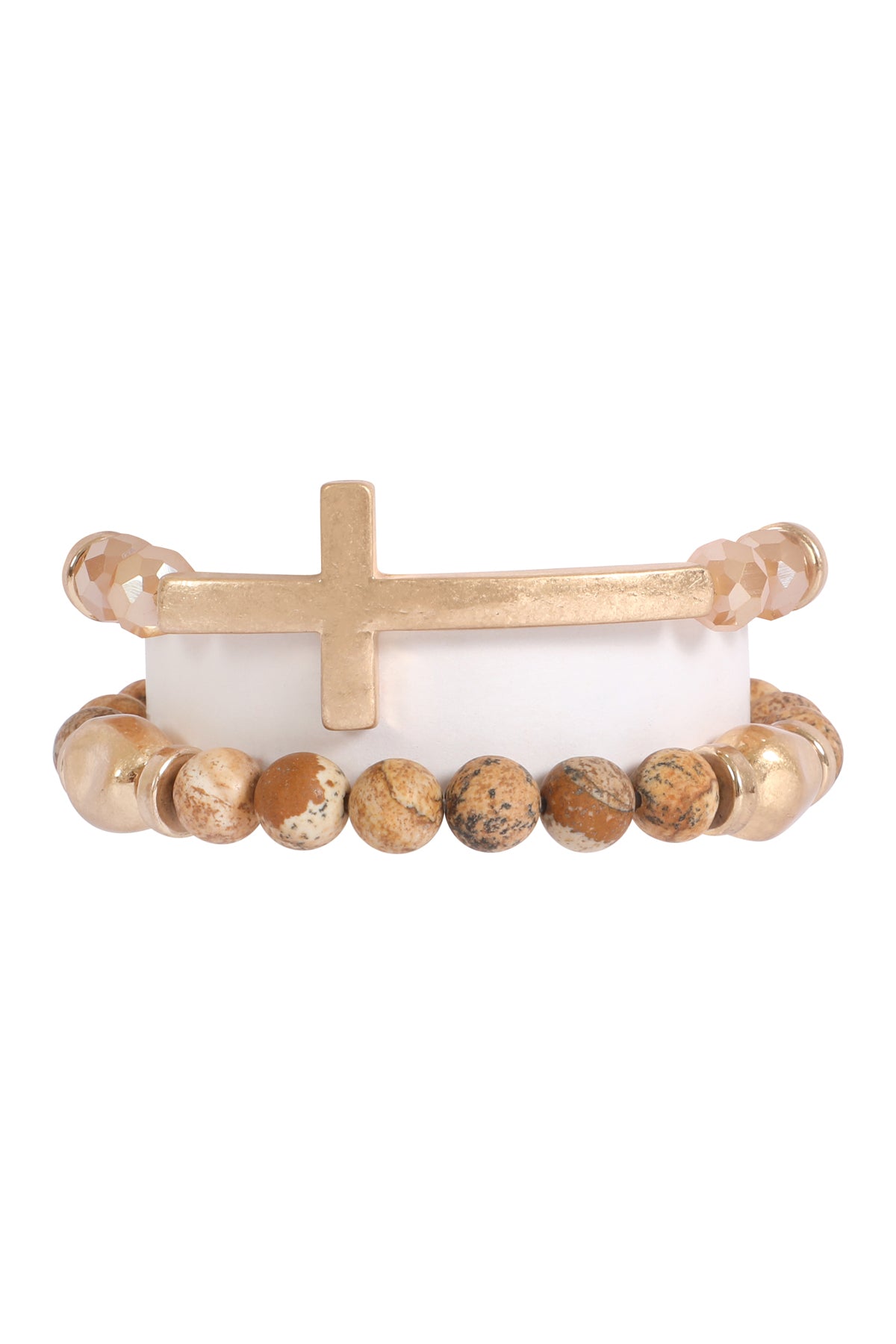 2 LINE CROSS NATURAL STONE BRACELET