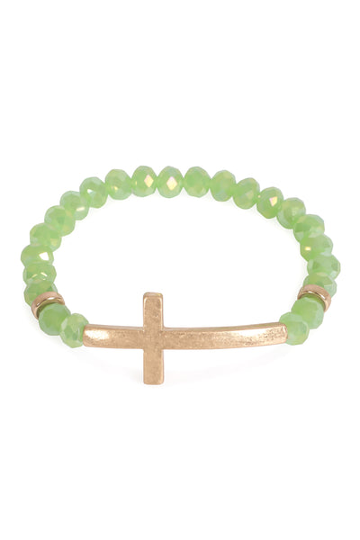 2 LINE CROSS NATURAL STONE BRACELET