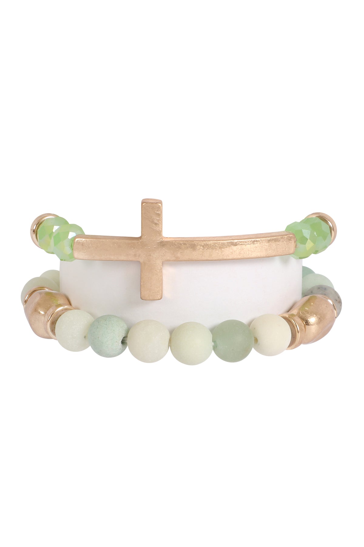 2 LINE CROSS NATURAL STONE BRACELET