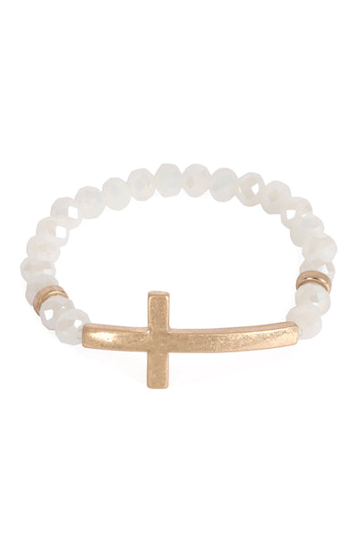 2 LINE CROSS NATURAL STONE BRACELET