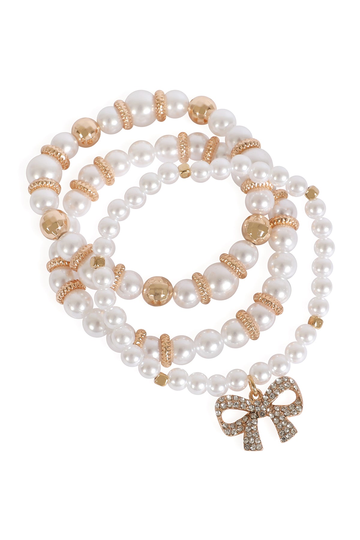 3 LINE PEARL BOW STRETCH BRACELET