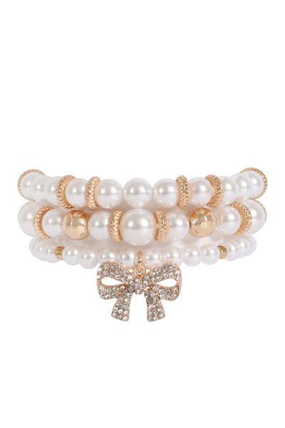 3 LINE PEARL BOW STRETCH BRACELET