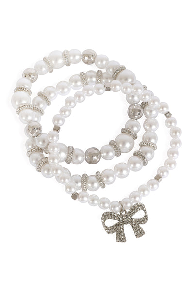 3 LINE PEARL BOW STRETCH BRACELET