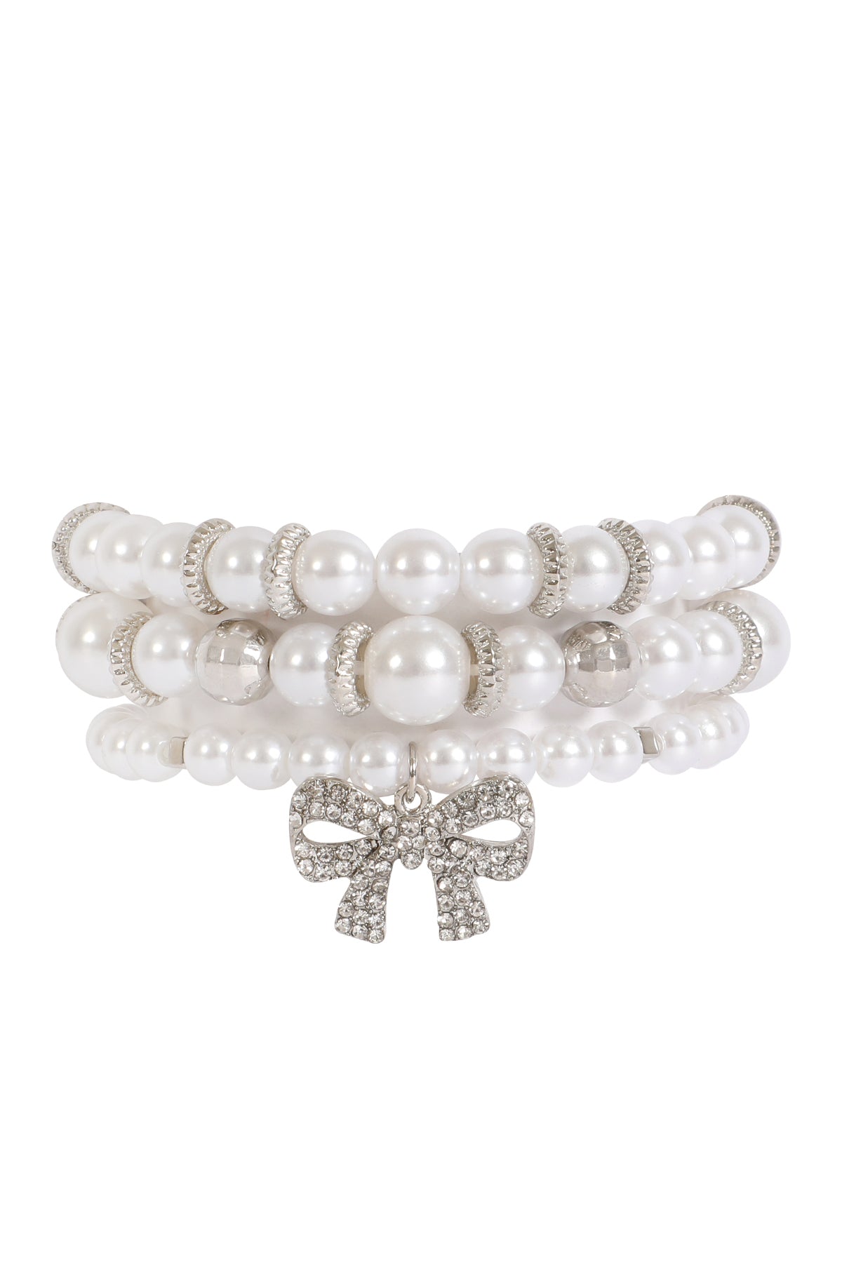 3 LINE PEARL BOW STRETCH BRACELET