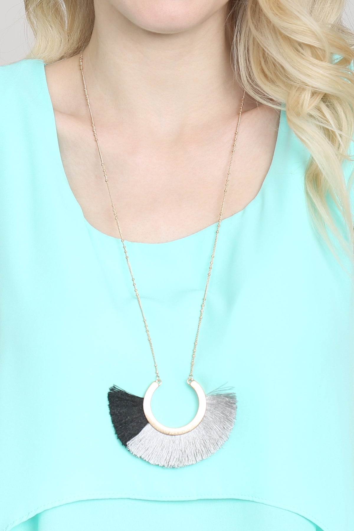 METAL WITH TWO TONE TASSEL NECKLACE