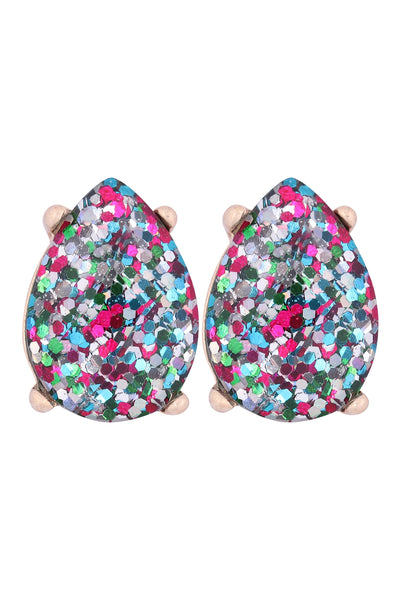 GLITTER EPOXY TEARDROP POST EARRINGS