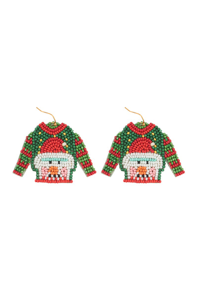 CHRISTMAS SANTA PATTERN SWEATER SEED BEADS HOOK EARRINGS-MULTICOLOR