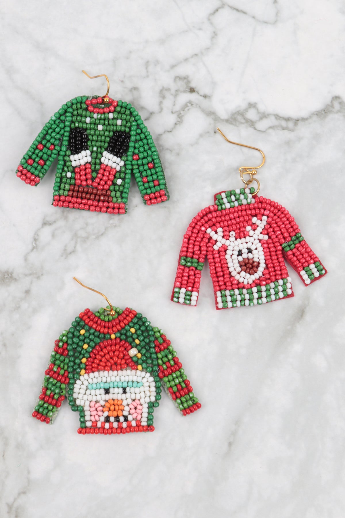 CHRISTMAS SANTA PATTERN SWEATER SEED BEADS HOOK EARRINGS-MULTICOLOR