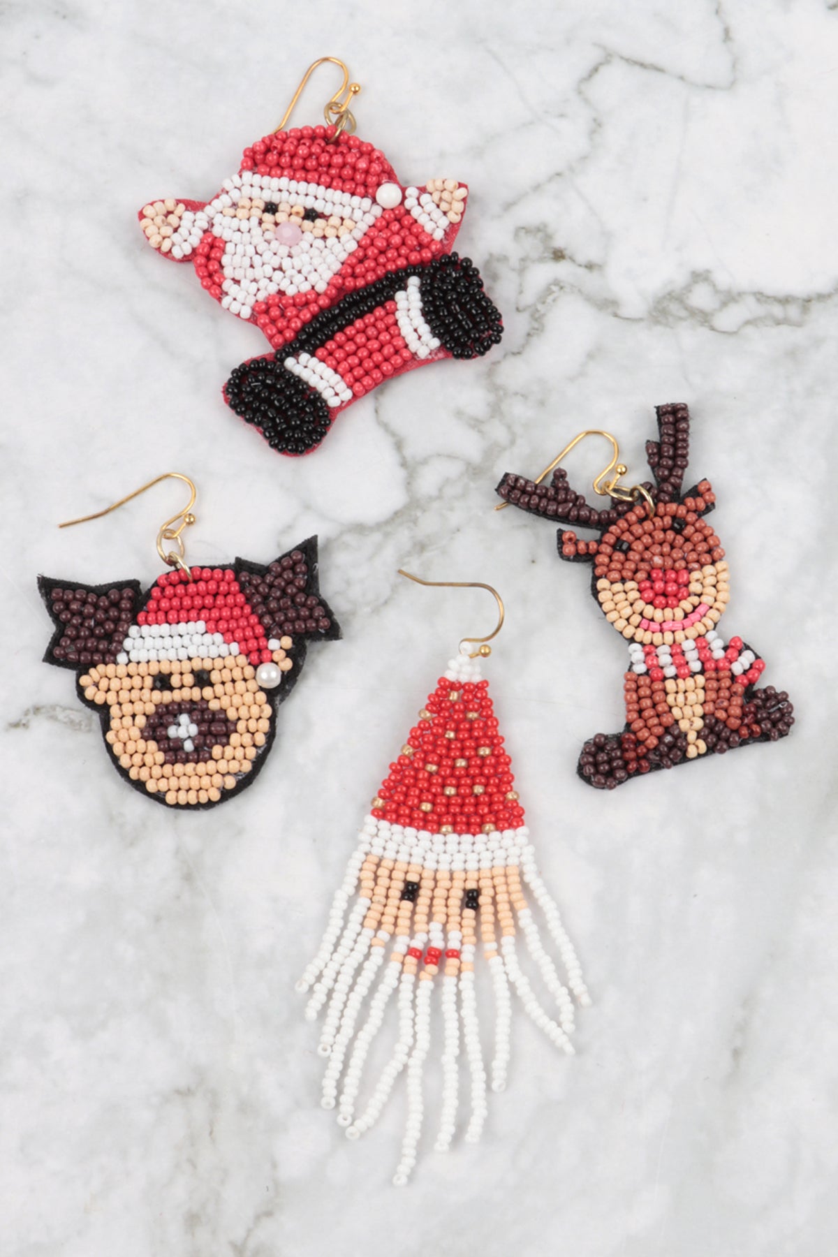 REINDEER PATTERN SEED BEADS HOOK EARRINGS-MULTICOLOR