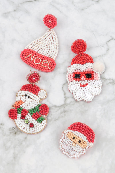CHRISTMAS SANTA SEED BEADS AND SEQUIN POST EARRINGS-MULTICOLOR