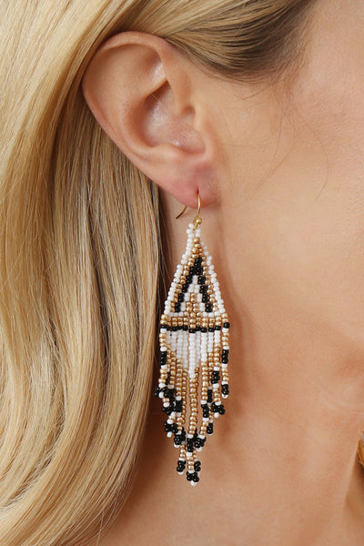 BOHO SEED BEADS FRINGE DROP EARRINGS