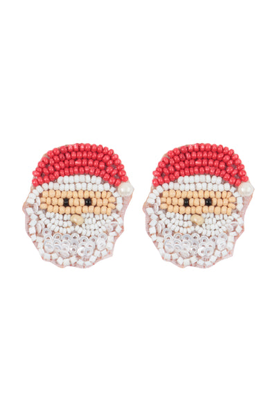 CHRISTMAS SANTA SEED BEADS AND SEQUIN POST EARRINGS-MULTICOLOR