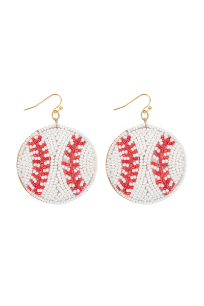 BASEBALL SEED BEADS FISH HOOK EARRINGS-WHITE