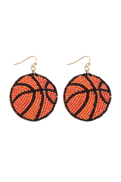 BASKETBALL SEED BEADS FISH HOOK EARRINGS-ORANGE