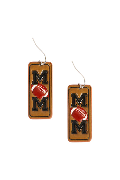 FOOTBALL "MOM" LEATHER DROP EARRINGS