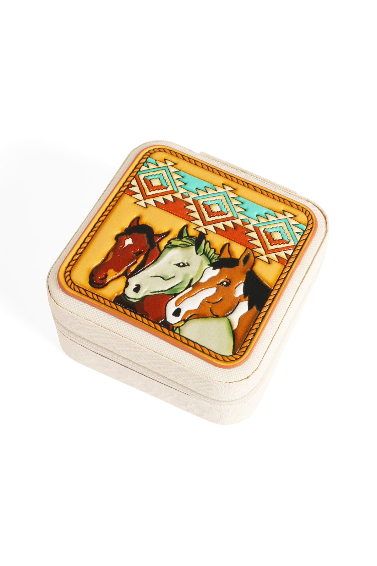 WESTERN HORSES LEATHER TRAVEL JEWELRY BOX