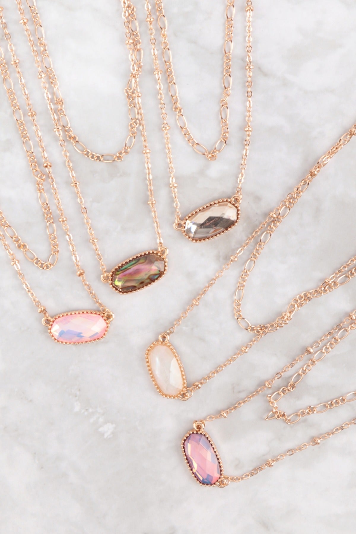 OVAL EPOXY CHARM LAYERED NECKLACE