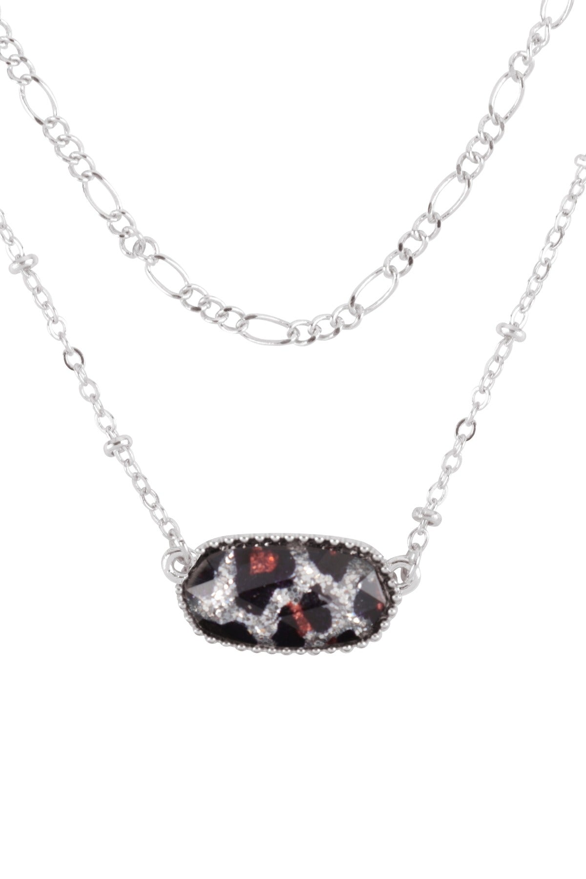 OVAL EPOXY CHARM LAYERED NECKLACE