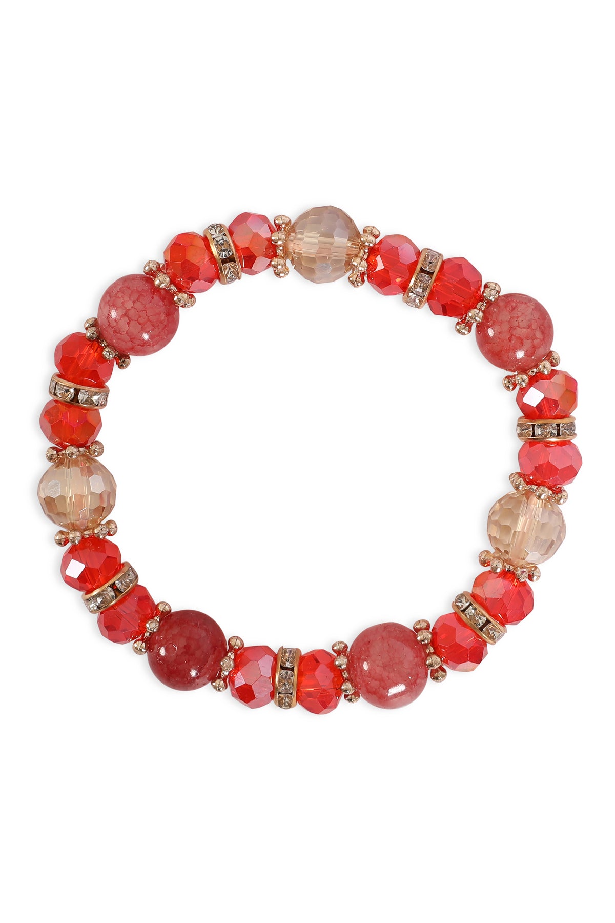 RONDELLE BEADS, RHINESTONES WITH NATURAL STONE STRETCHABLE BRACELET