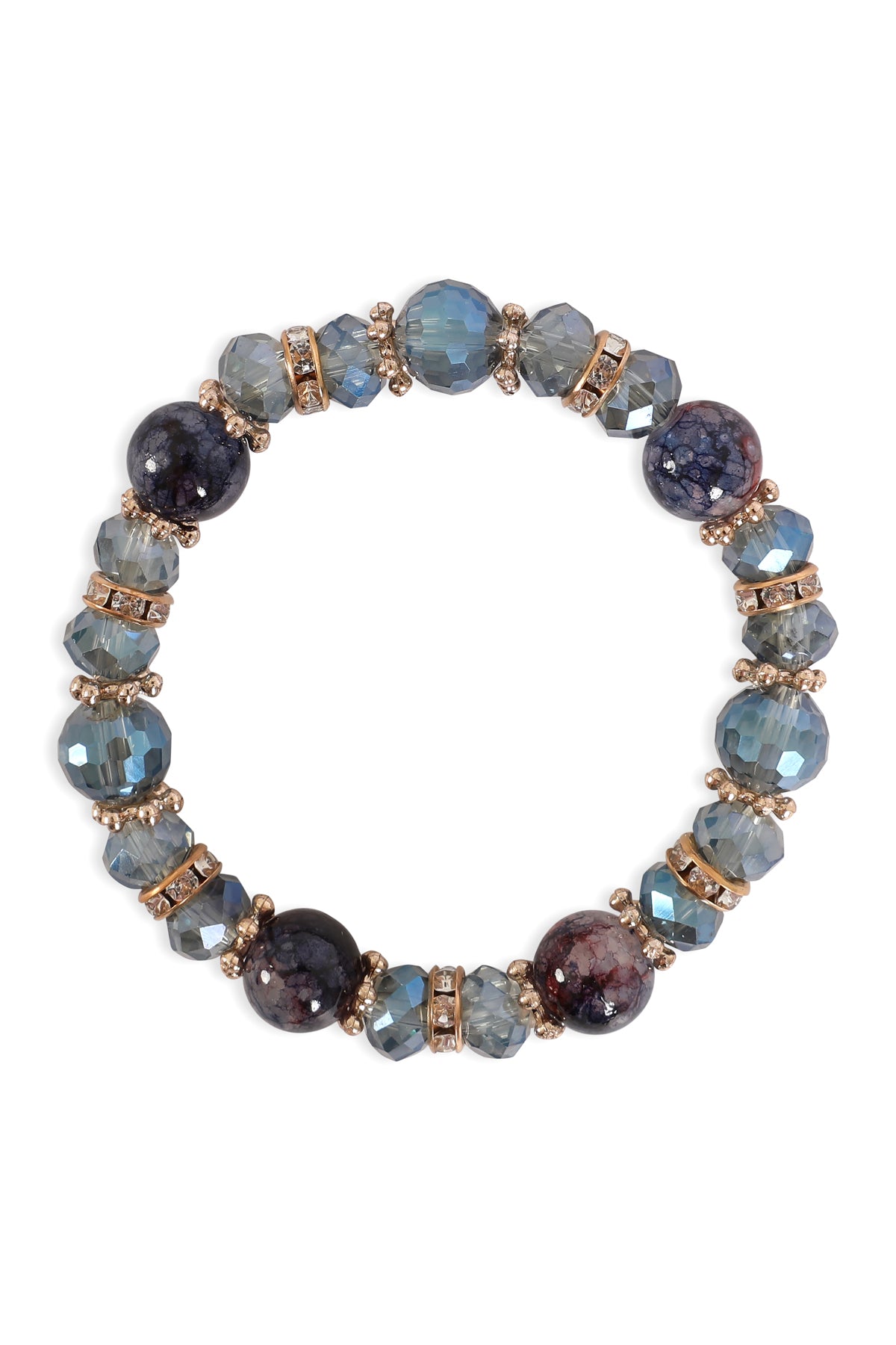 RONDELLE BEADS, RHINESTONES WITH NATURAL STONE STRETCHABLE BRACELET