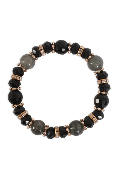 RONDELLE BEADS, RHINESTONES WITH NATURAL STONE STRETCHABLE BRACELET