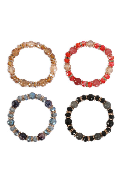 RONDELLE BEADS, RHINESTONES WITH NATURAL STONE STRETCHABLE BRACELET