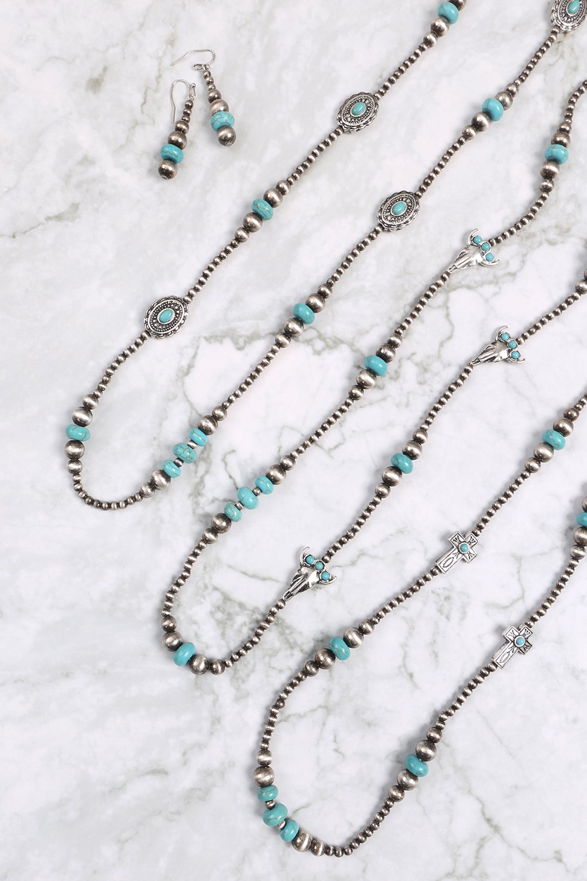 CROSS STATIONARY WESTERN CONCH0 NATURAL STONE NECKLACE AND EARRINGS SET