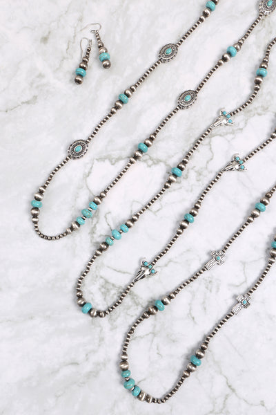 CROSS STATIONARY WESTERN CONCH0 NATURAL STONE NECKLACE AND EARRINGS SET