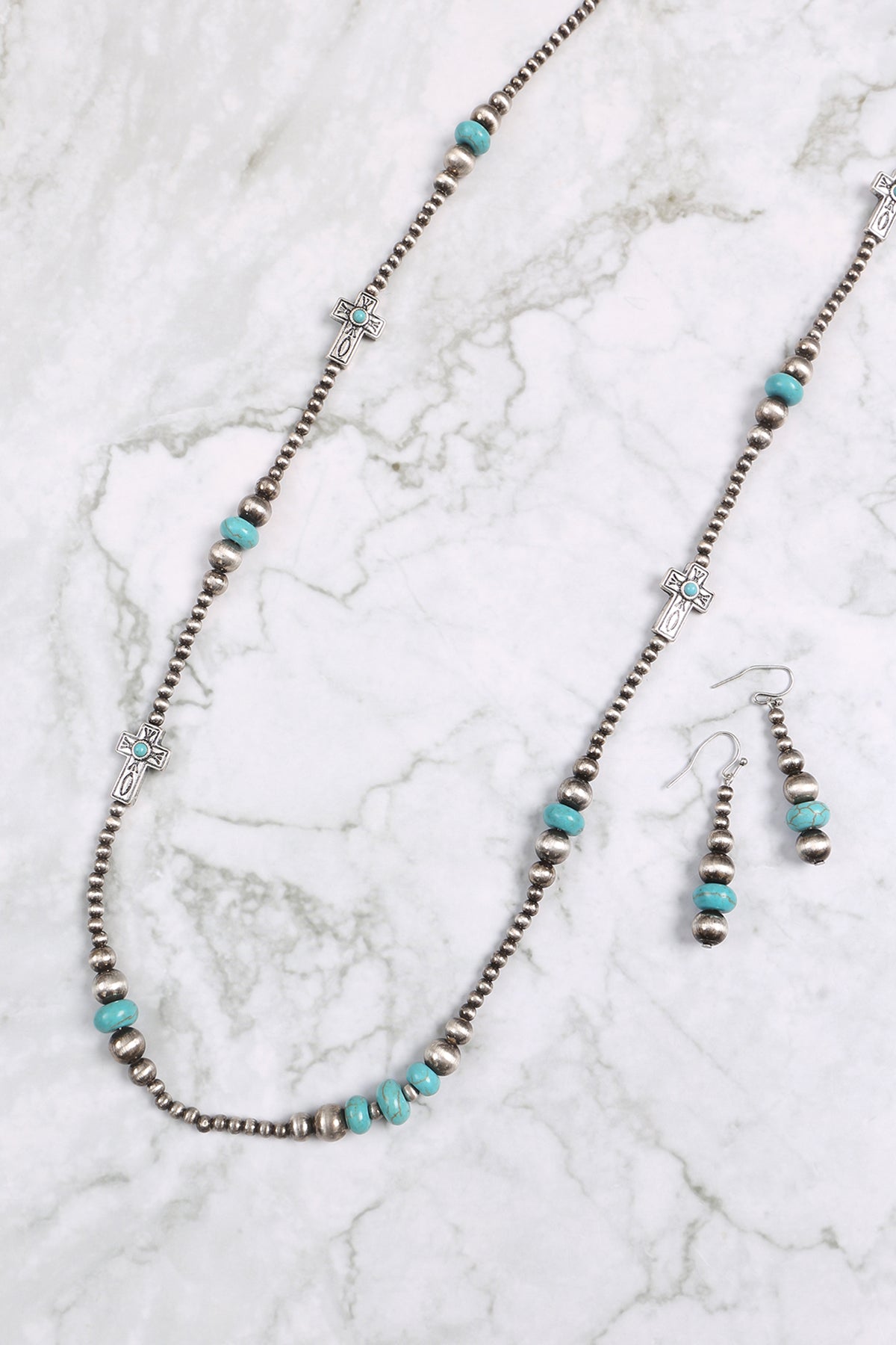 CROSS STATIONARY WESTERN CONCH0 NATURAL STONE NECKLACE AND EARRINGS SET