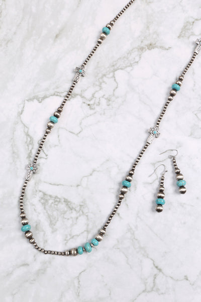 CROSS STATIONARY WESTERN CONCH0 NATURAL STONE NECKLACE AND EARRINGS SET