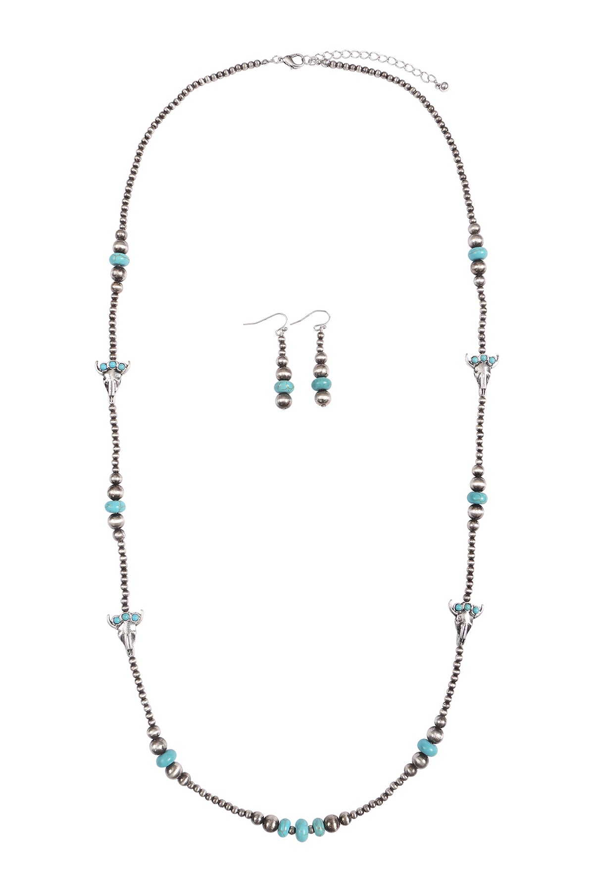 BULL HEAD STATIONARY WESTERN CONCH0 NATURAL STONE NECKLACE AND EARRINGS SET