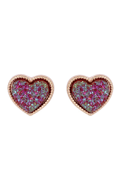HEART SHAPE FAUX DRUZY POST EARRINGS