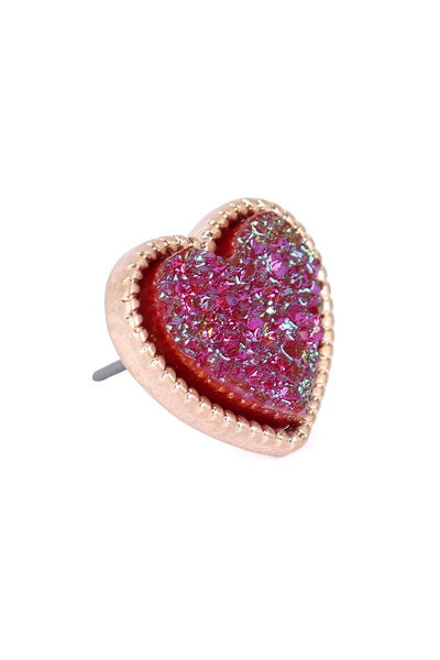 HEART SHAPE FAUX DRUZY POST EARRINGS
