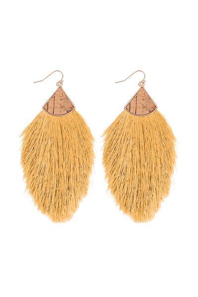 CORK W/ FRINGE THREAD DROP HOOK EARRINGS