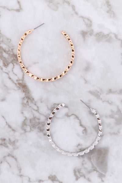 1.5" INCH TEXTURED HOOP POST EARRINGS