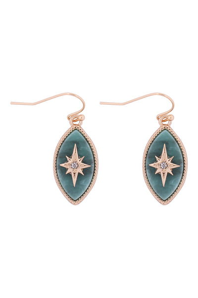 STAR BURST CUBIC SEMI PRECIOUS STONE MARQUISE SHAPE HOOK EARRINGS