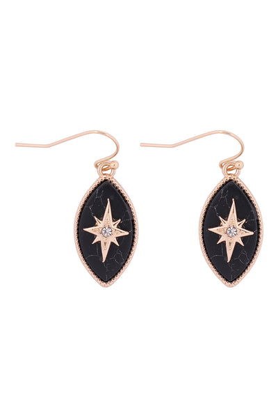 STAR BURST CUBIC SEMI PRECIOUS STONE MARQUISE SHAPE HOOK EARRINGS