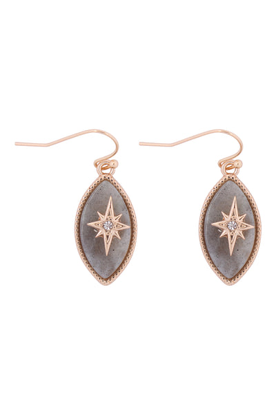 STAR BURST CUBIC SEMI PRECIOUS STONE MARQUISE SHAPE HOOK EARRINGS