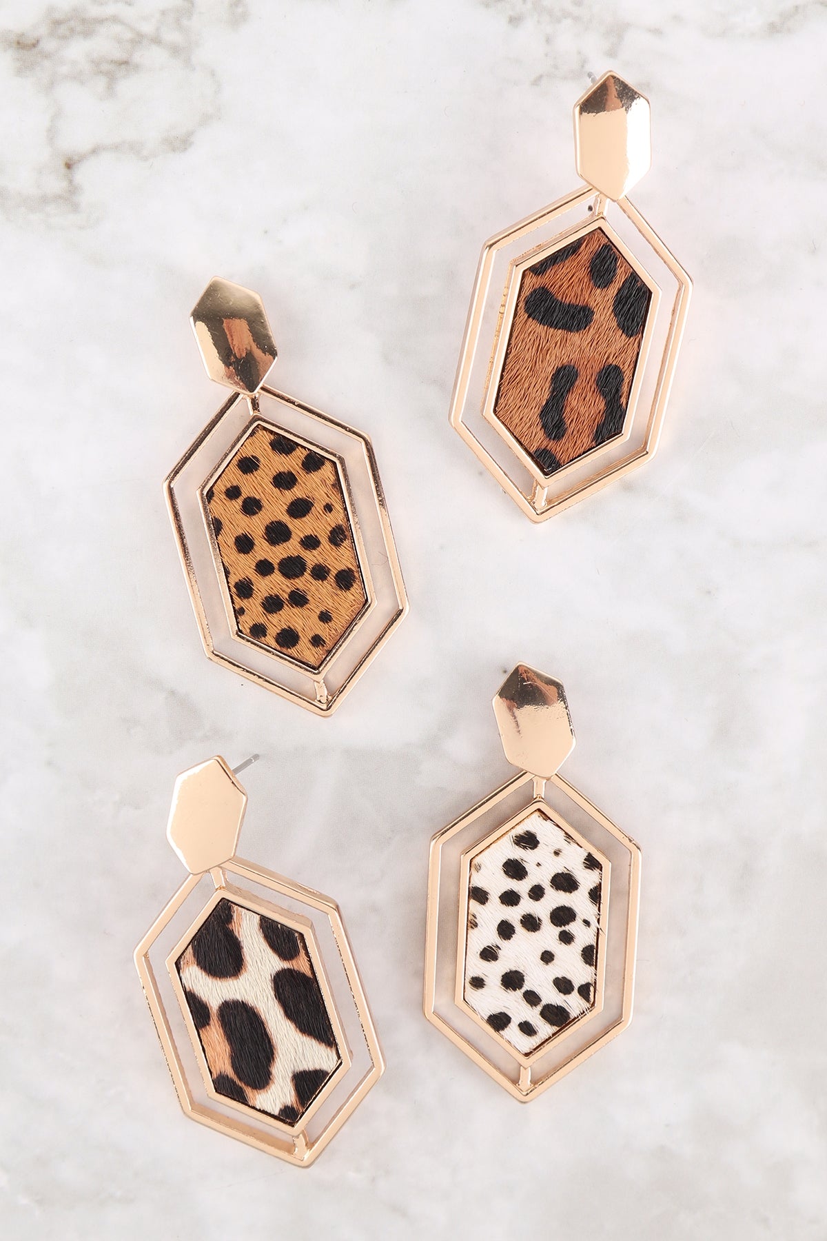HEXAGON SHAPE REAL CALF HAIR LEATHER POST EARRINGS (NOW $1.50 ONLY!)