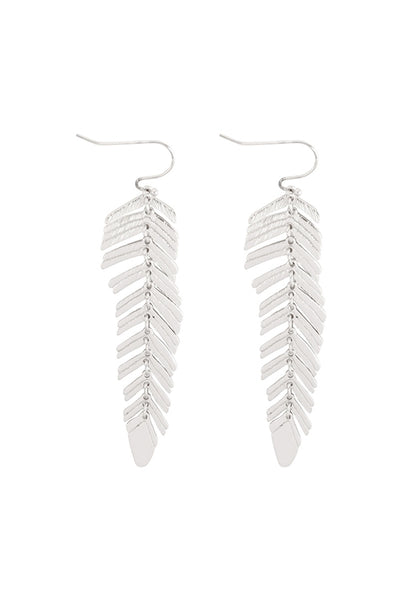 2" FEATHER SHAPED METAL HOOK EARRINGS