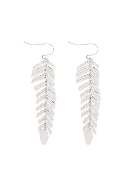 2" FEATHER SHAPED METAL HOOK EARRINGS