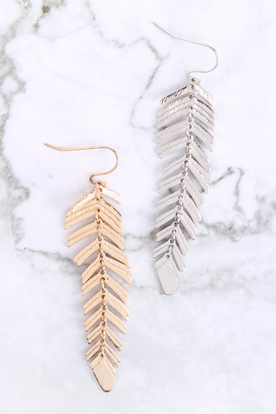 2" FEATHER SHAPED METAL HOOK EARRINGS